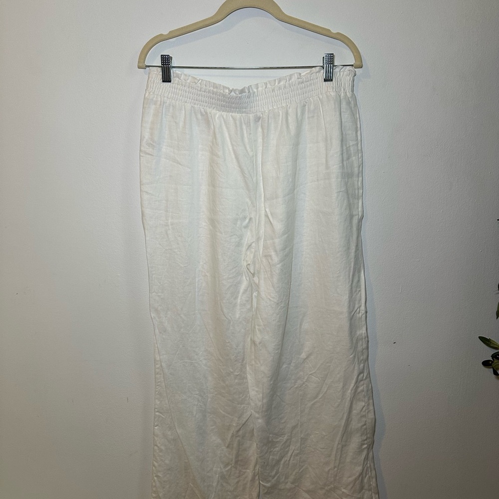 Saks Fifth Avenue white linen wide leg pant